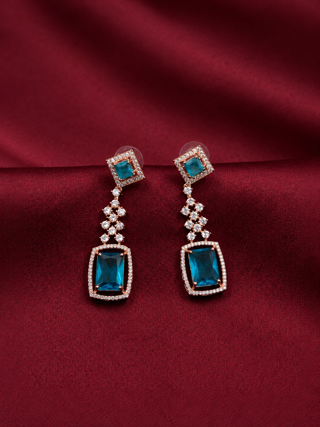 AD Blue Crystal Dangling Earrings