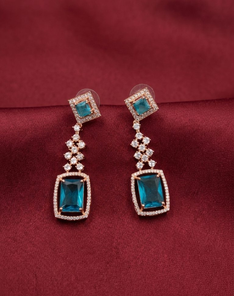 AD Blue Crystal Dangling Earrings