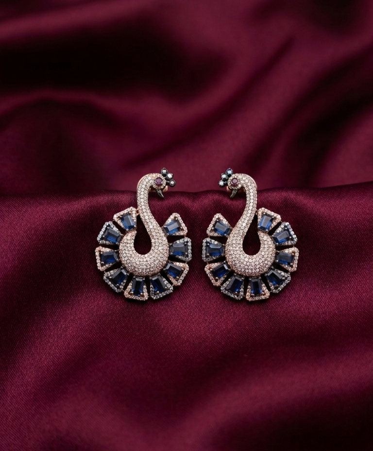AD Blue Peacock Feather Earrings