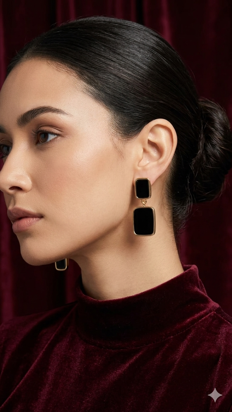 Contemporary Black Onyx Drop Earring