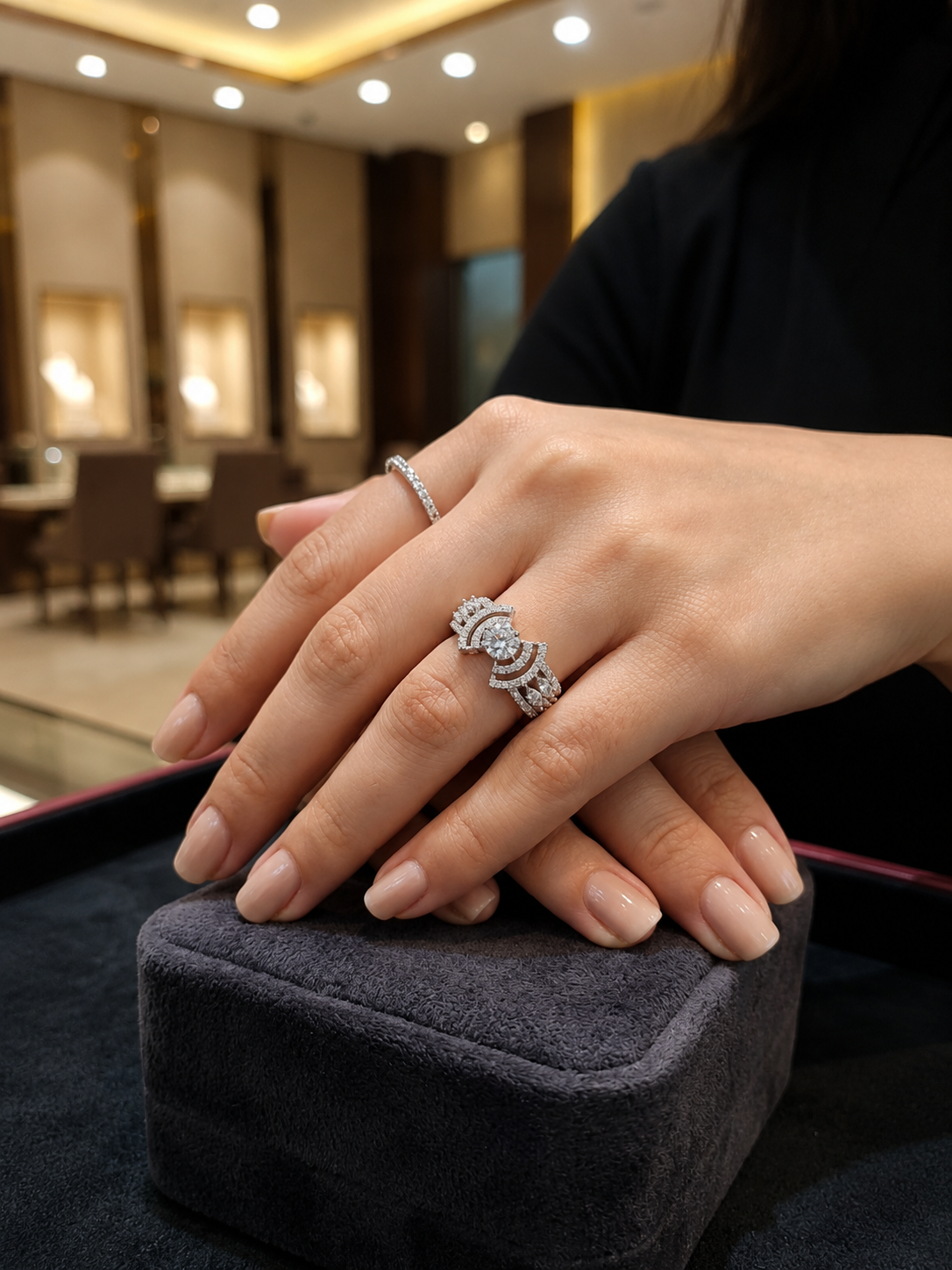Crescent Solitaire Ring