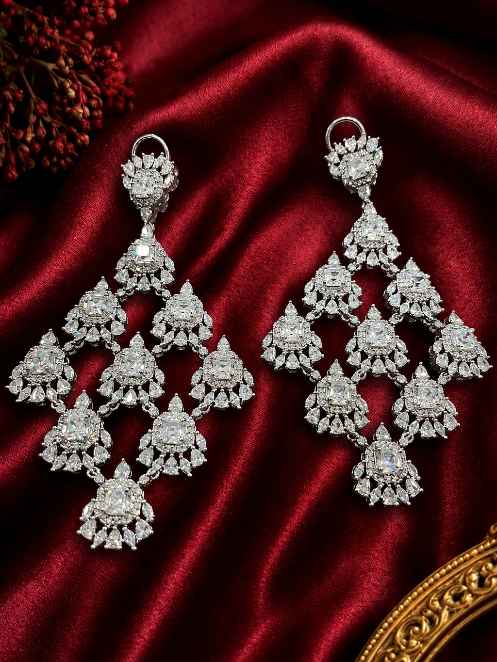 AD Crystal Diamond Dangle Earrings