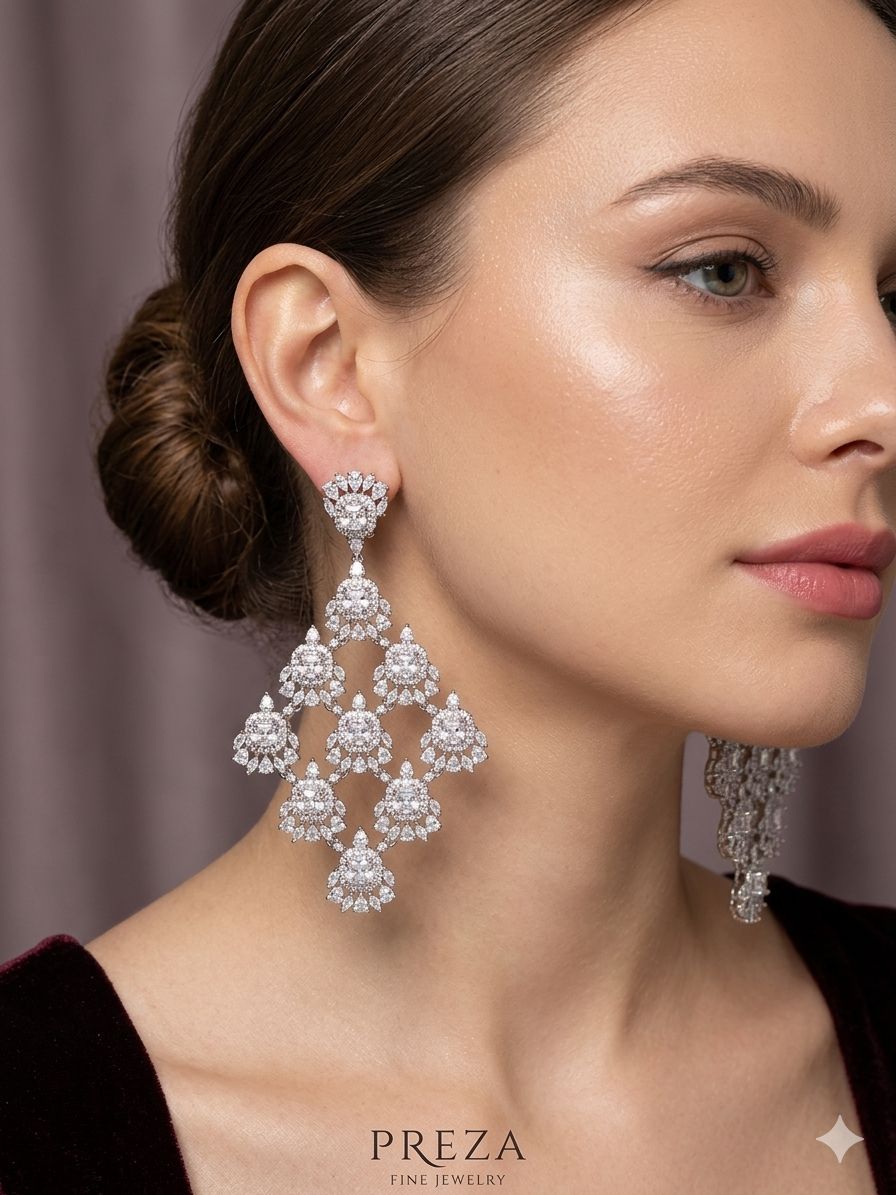AD Crystal Diamond Dangle Earrings