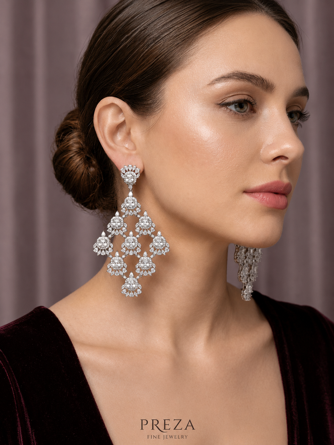 AD Crystal Diamond Dangle Earrings