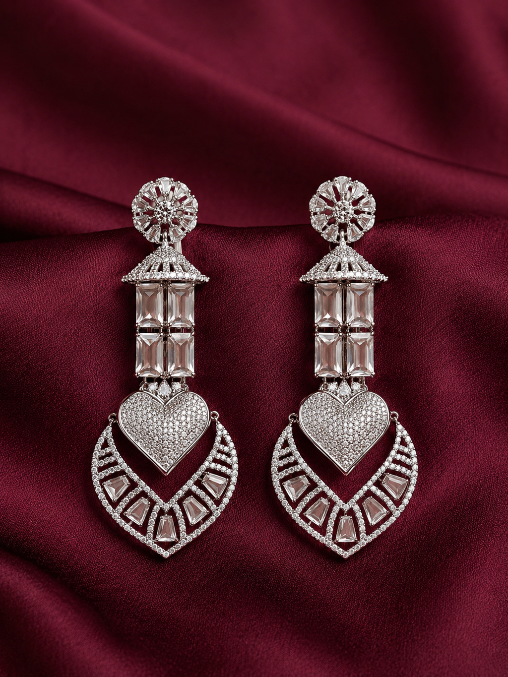 AD Crystal Leaf Drop Earrings