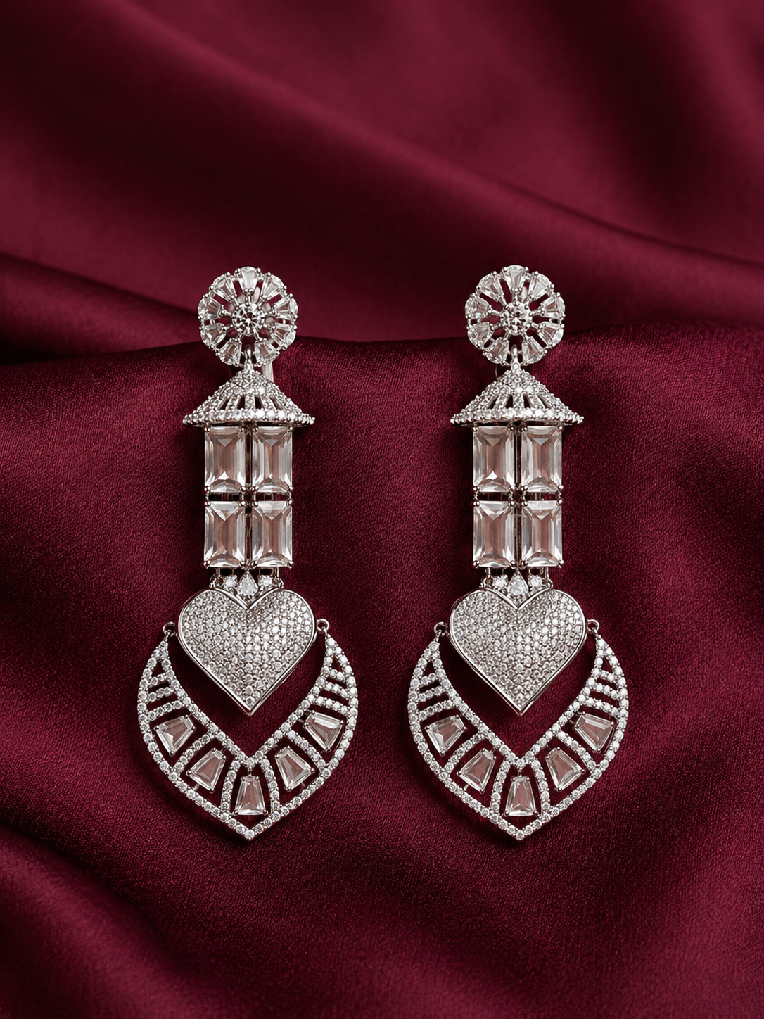 AD Crystal Leaf Drop Earrings