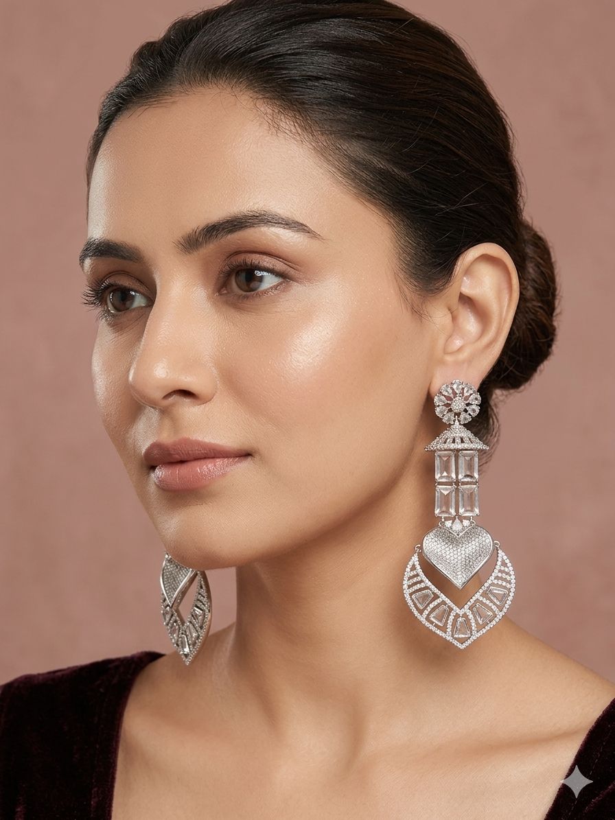 AD Crystal Leaf Drop Earrings