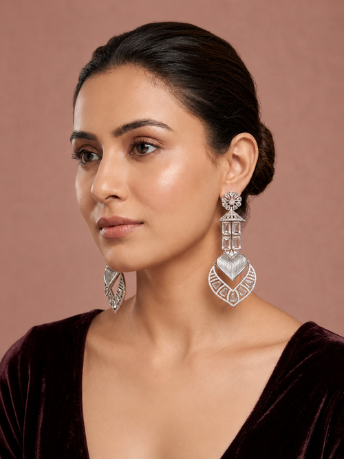 AD Crystal Leaf Drop Earrings