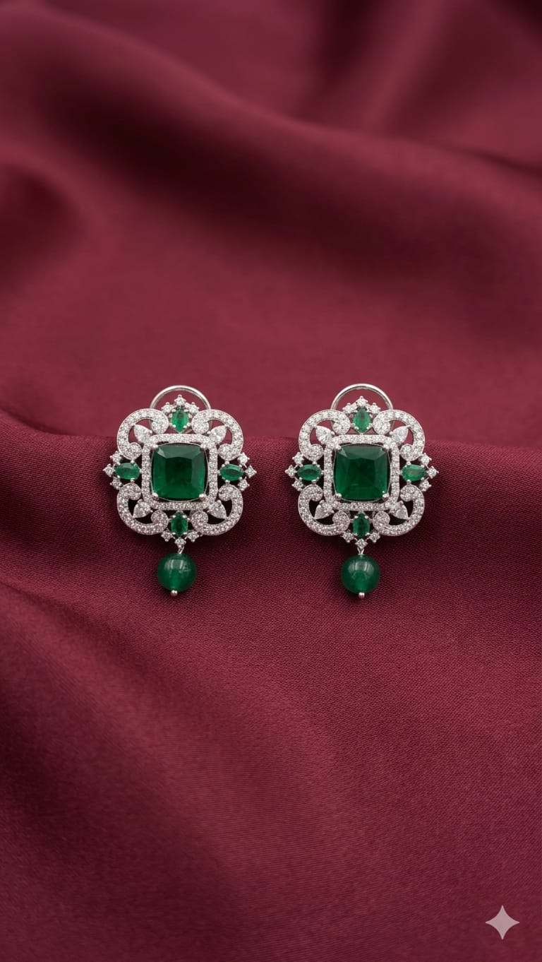 Emerald Leaf Stone Stud Earring