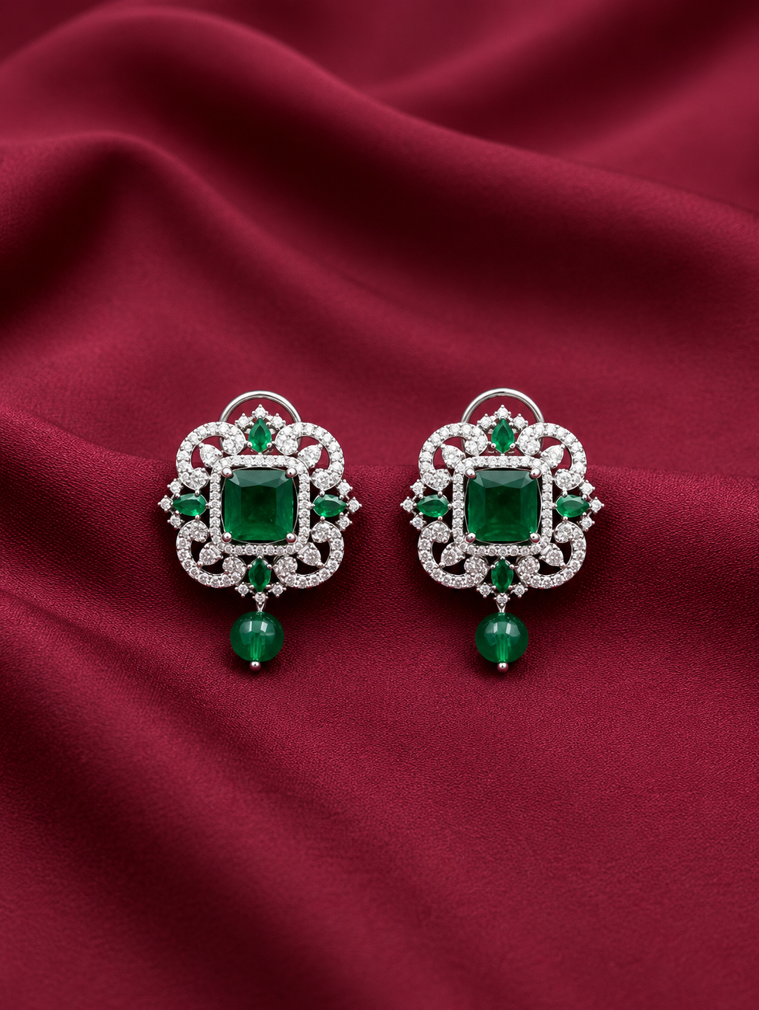 Emerald Leaf Stone Stud Earring