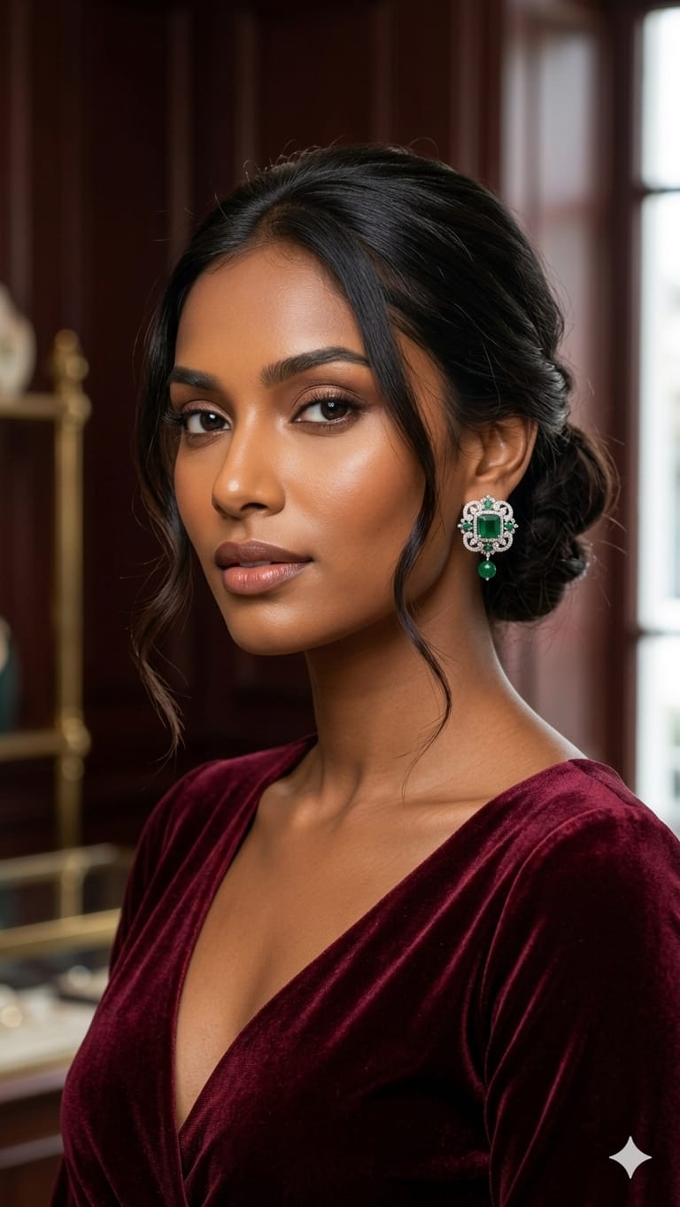 Emerald Leaf Stone Stud Earring