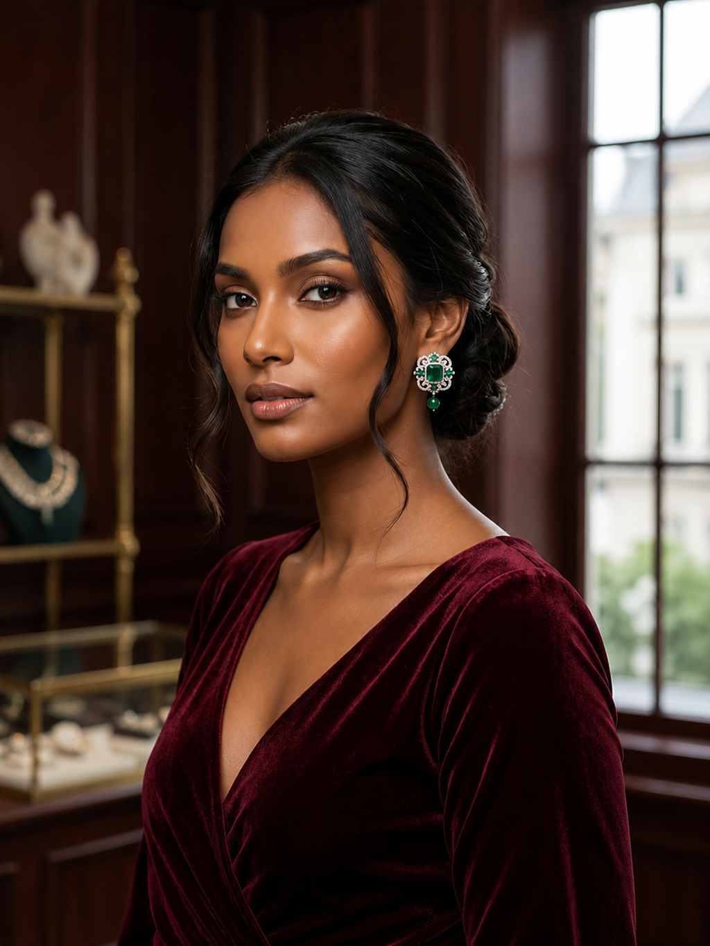 Emerald Leaf Stone Stud Earring