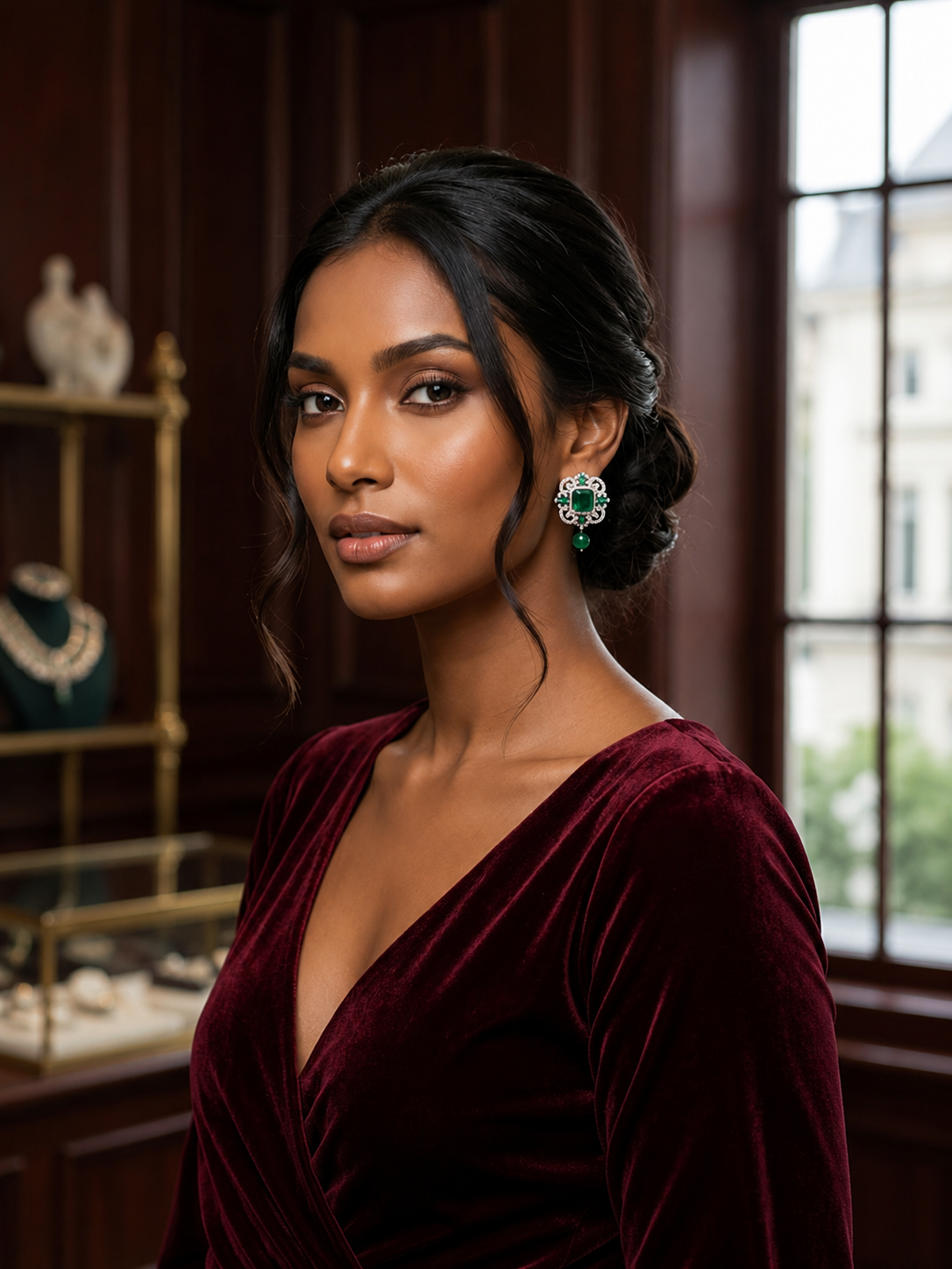 Emerald Leaf Stone Stud Earring