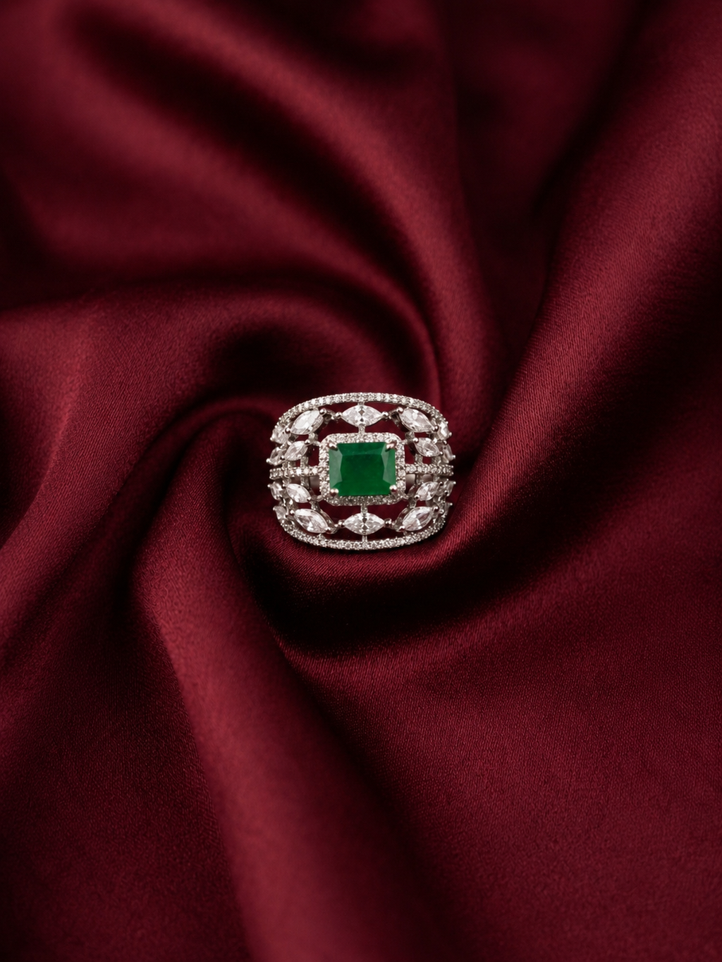 Floral Emerald Halo Ring