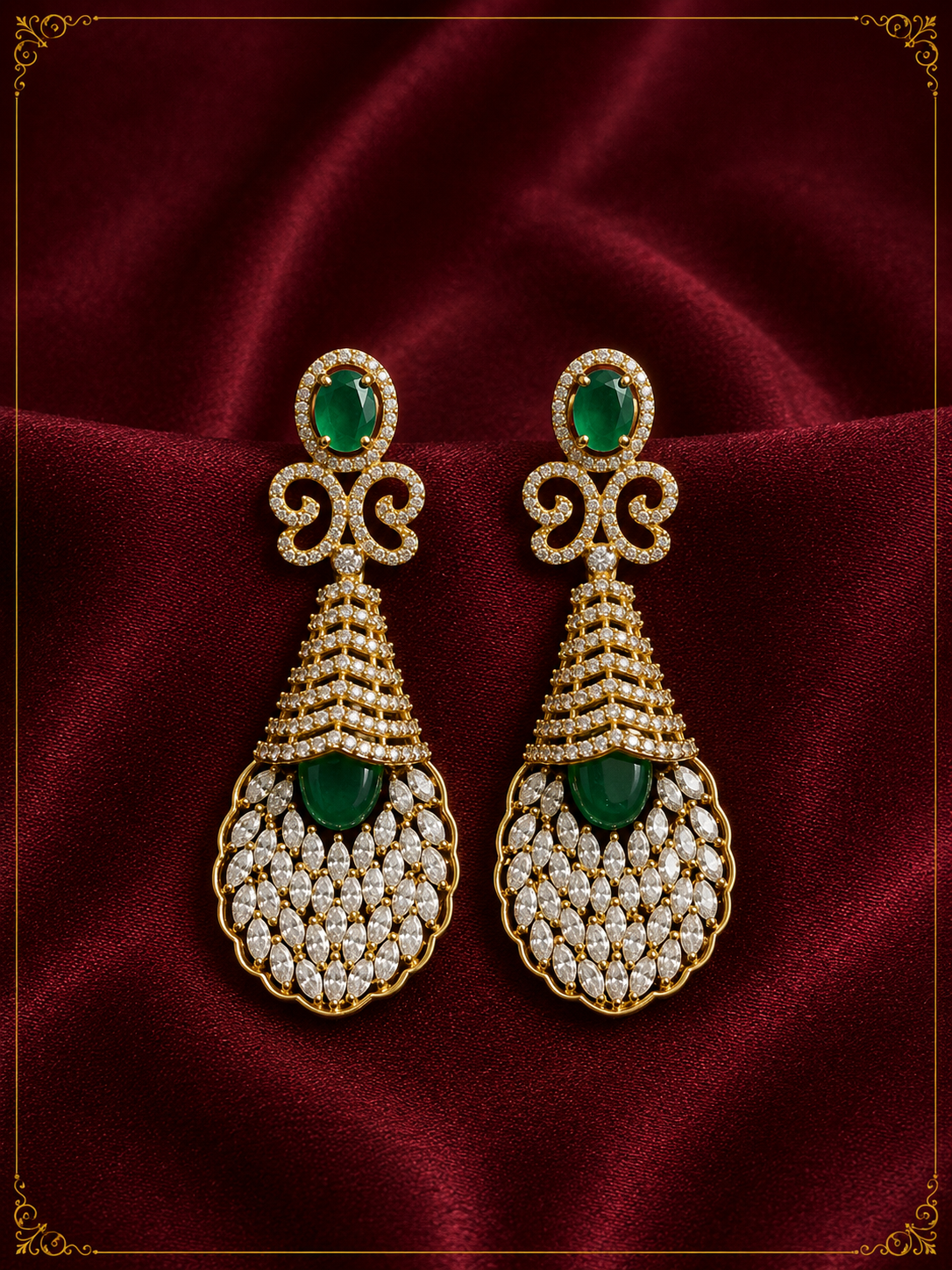 AD Golden Shell Green Onyx Earrings