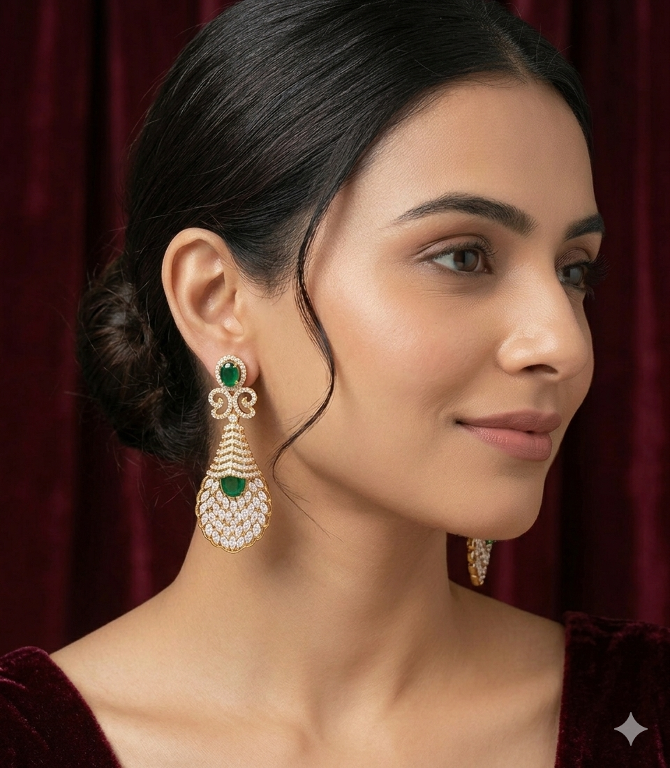 AD Golden Shell Green Onyx Earrings