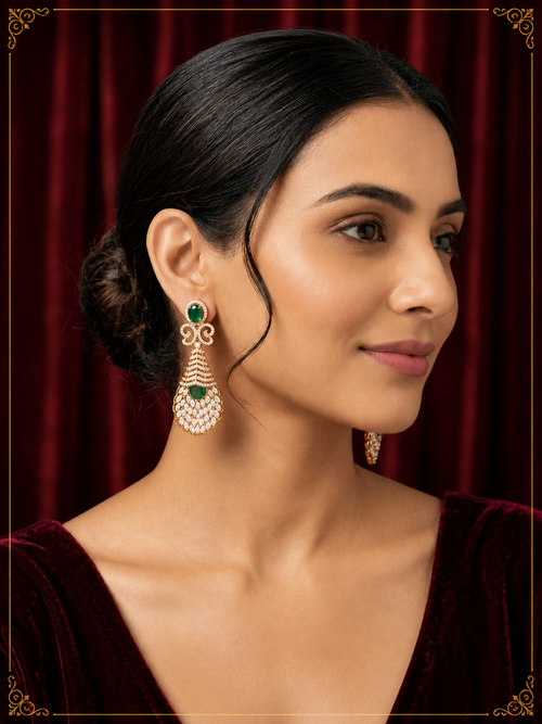 AD Golden Shell Green Onyx Earrings
