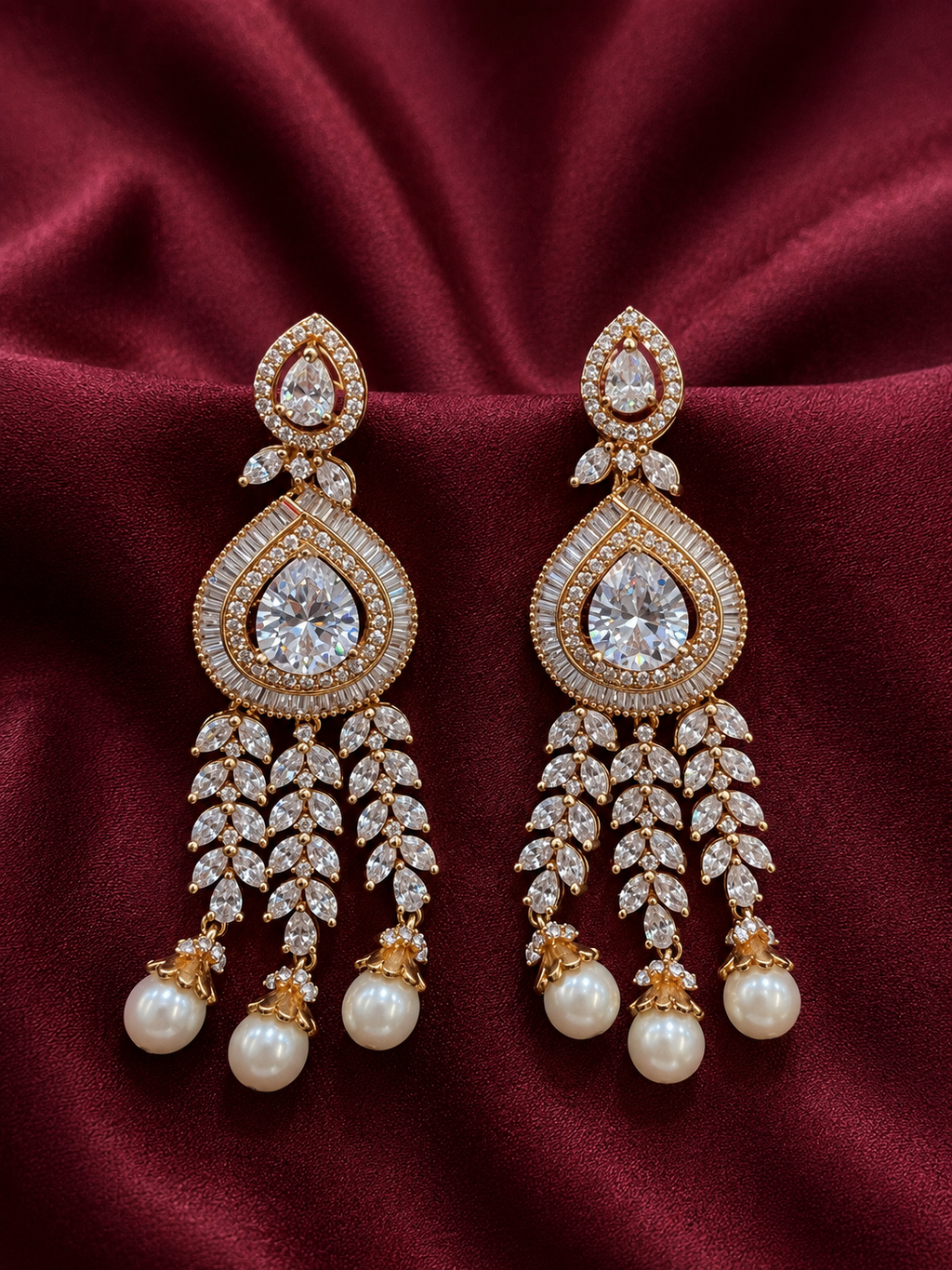 AD Golden String Pearl Earrings