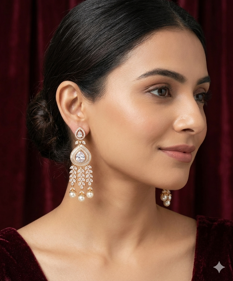 AD Golden String Pearl Earrings
