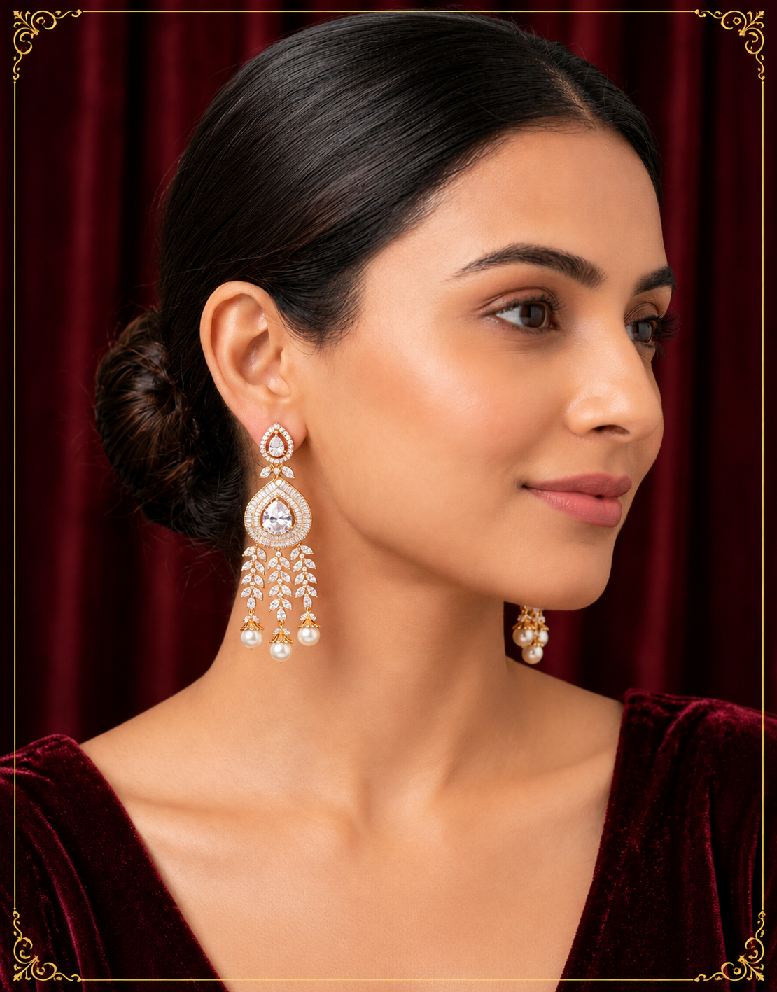 AD Golden String Pearl Earrings