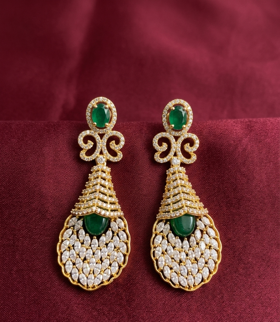AD Golden Shell Green Onyx Earrings