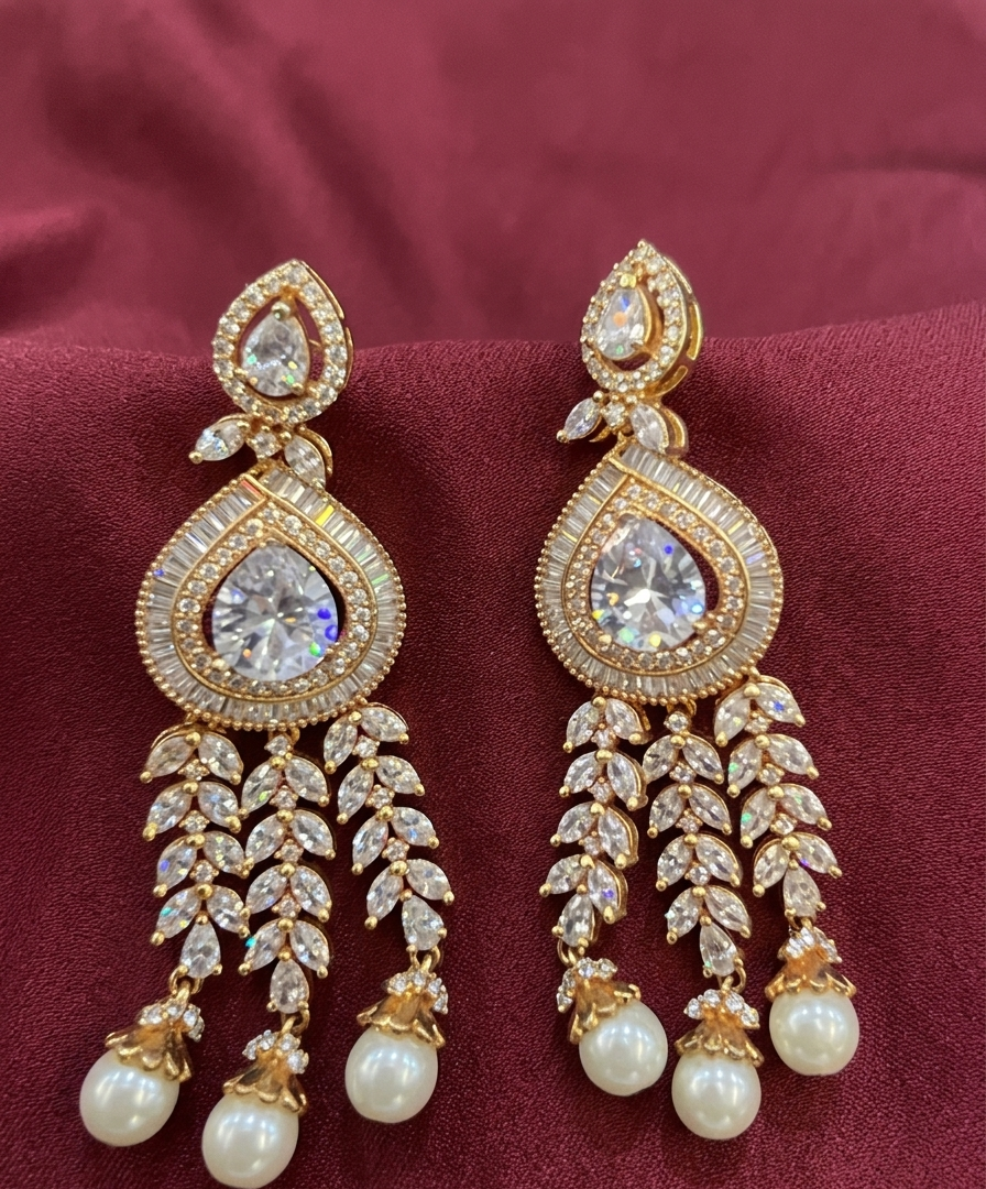 AD Golden String Pearl Earrings