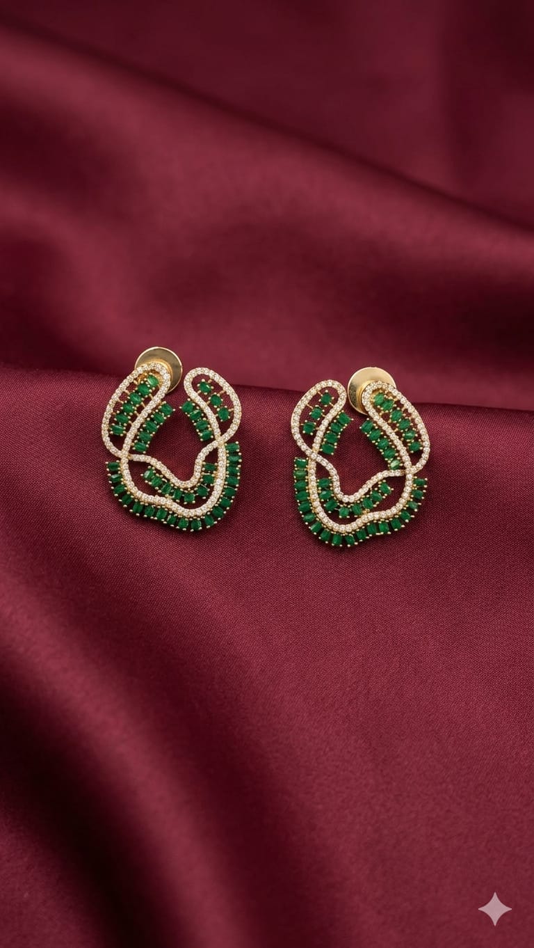 Green Oval Swirl CZ Stud