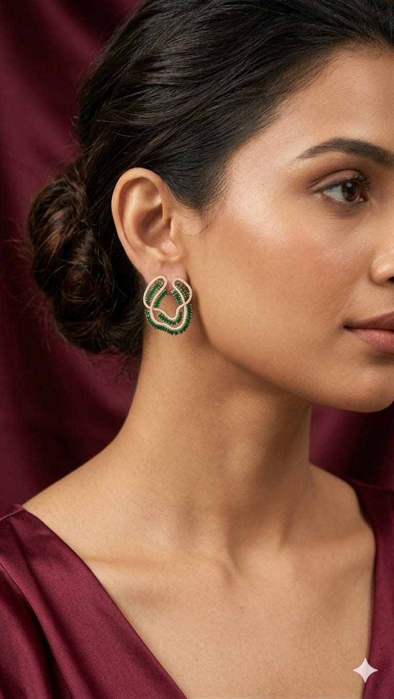 Green Oval Swirl CZ Stud