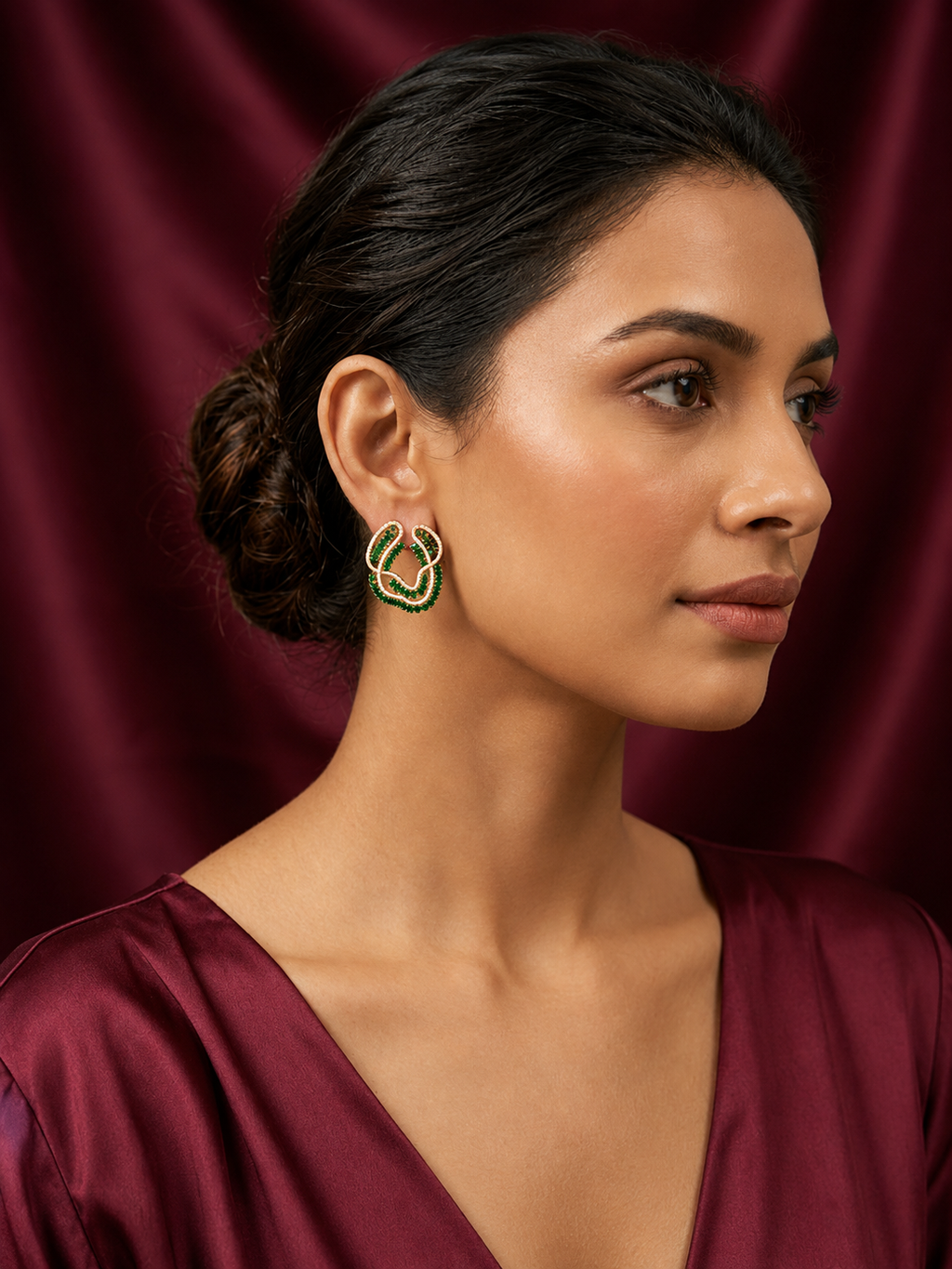 Green Oval Swirl CZ Stud