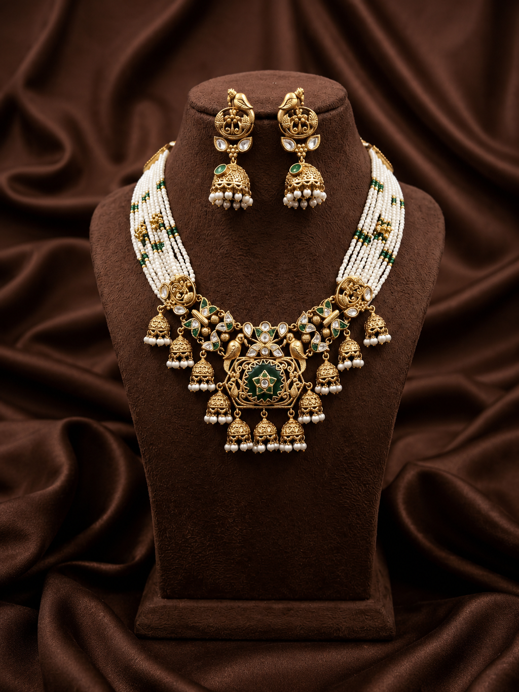 green pearl heritage necklace set