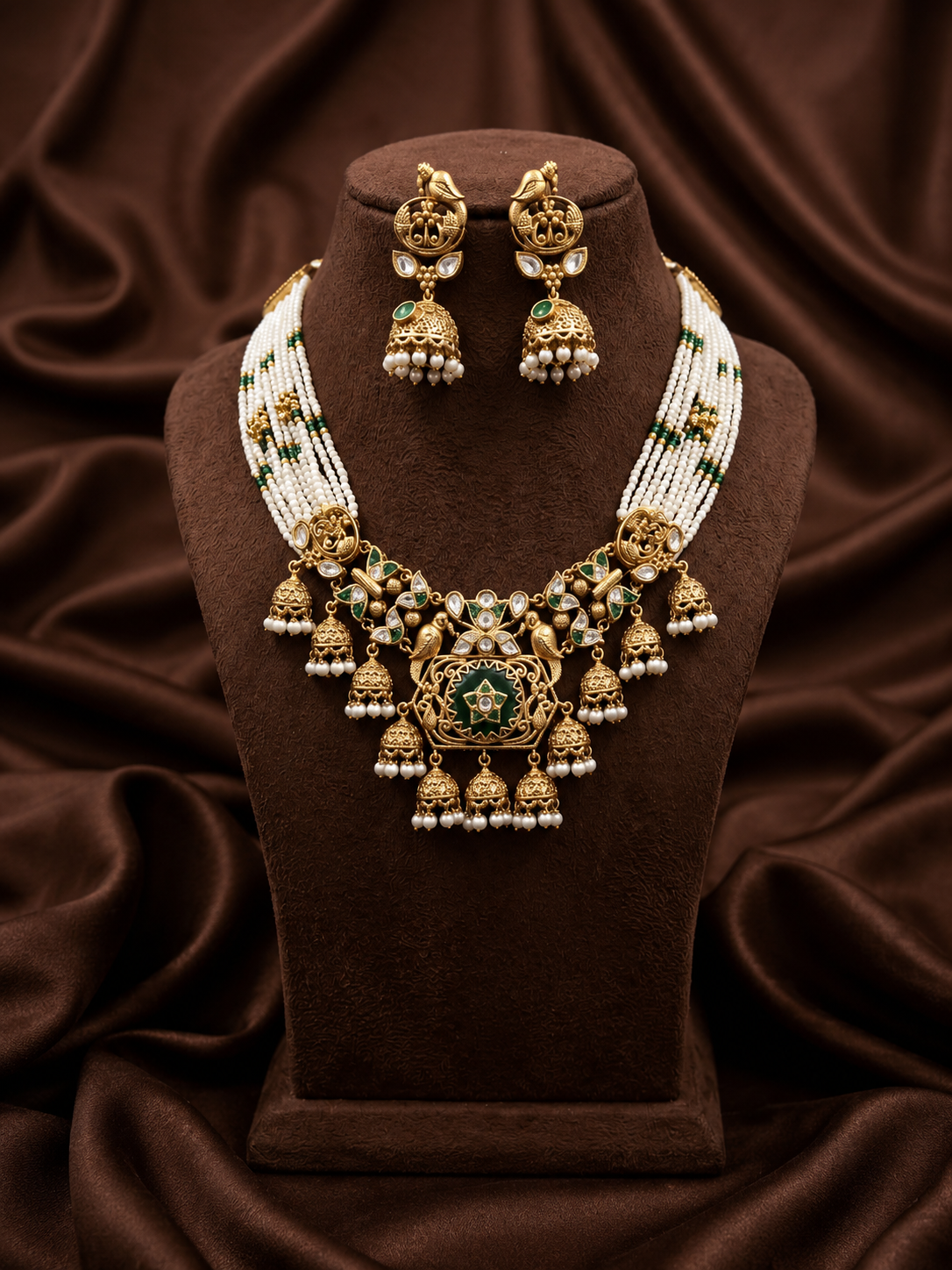 green pearl heritage necklace set