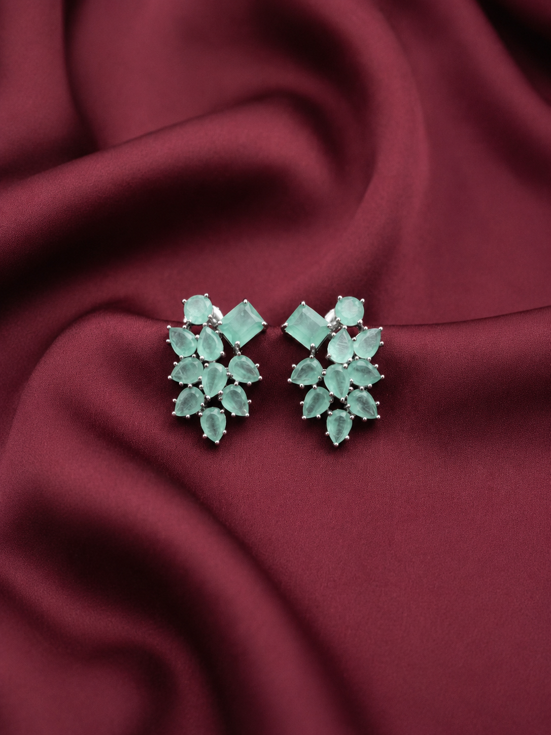 Green Sterling Cluster Stud