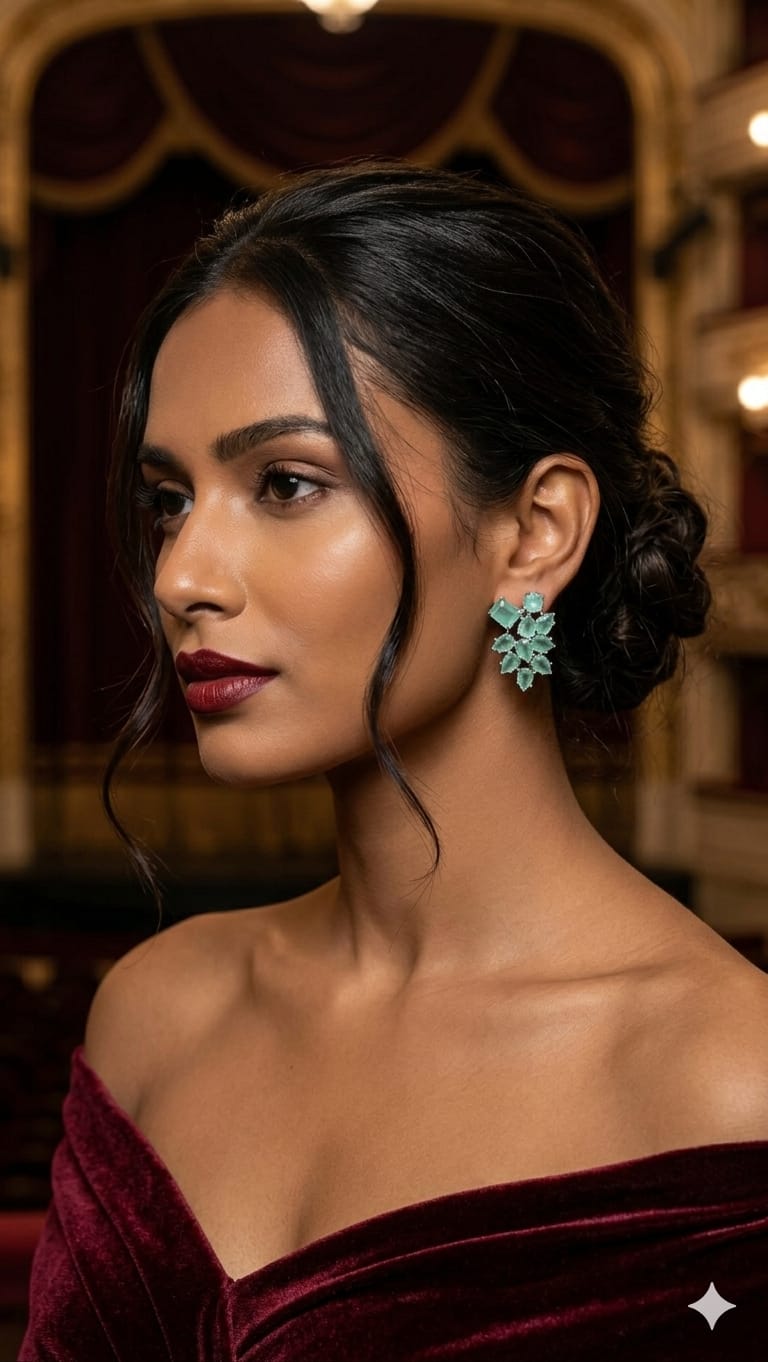 Green Sterling Cluster Stud