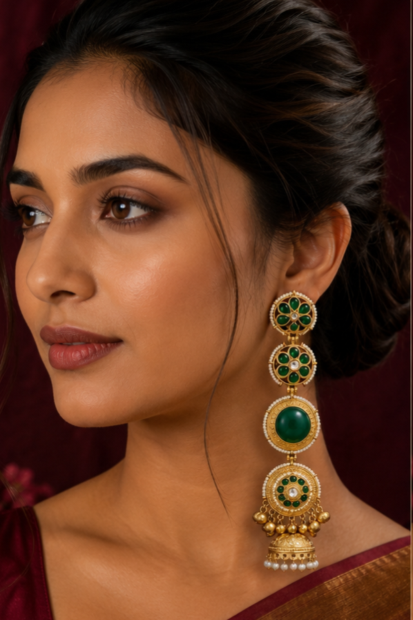 Kashmiri Emerald Bloom Long Earrings