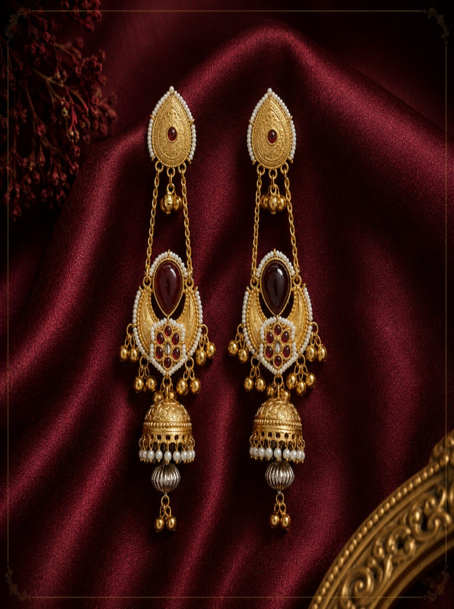 Kashmiri Scarlet Charm Long Earrings