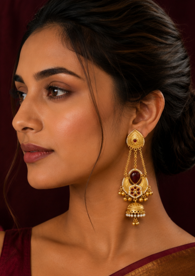 Kashmiri Scarlet Charm Long Earrings