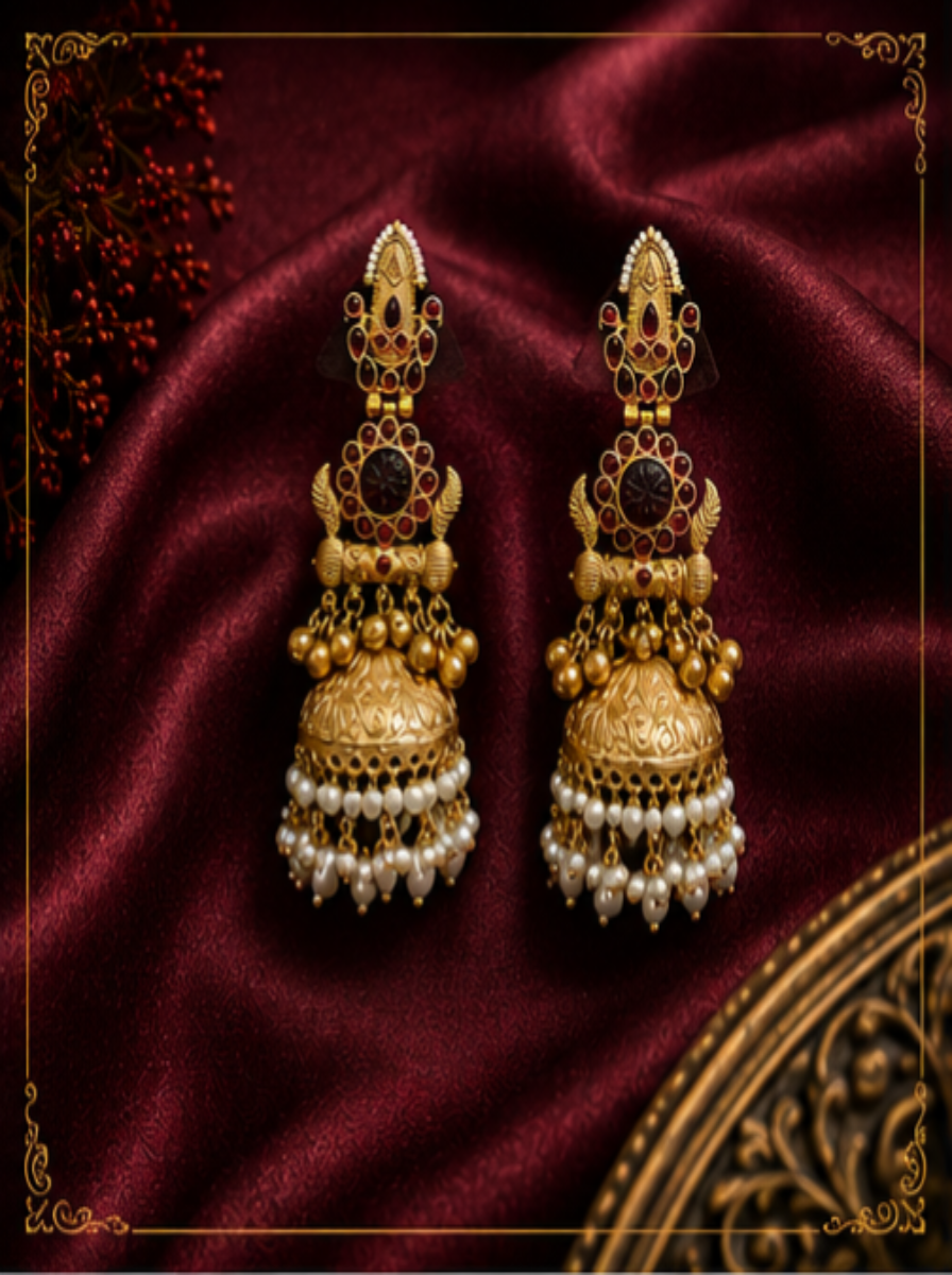 Kashmiri Ruby Radiance Long Earrings