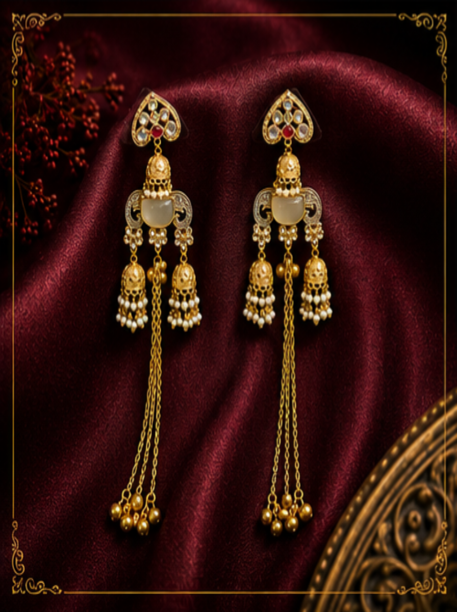 Kashmiri Pearl White Long Earrings