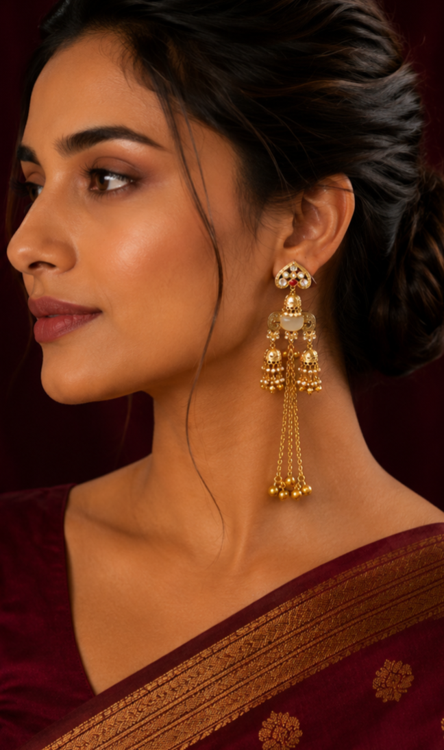 Kashmiri Pearl White Long Earrings
