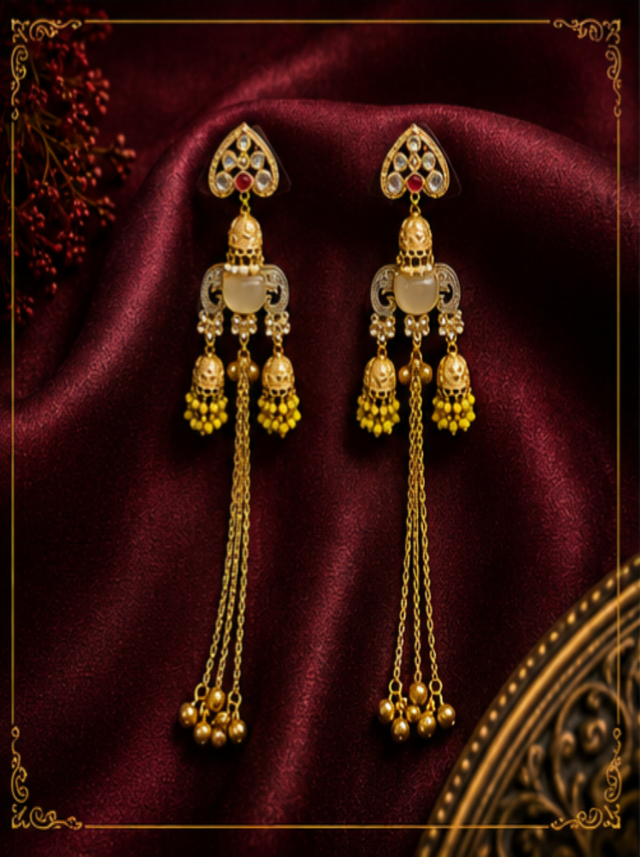 Kashmiri Golden Sunshine Long Earrings