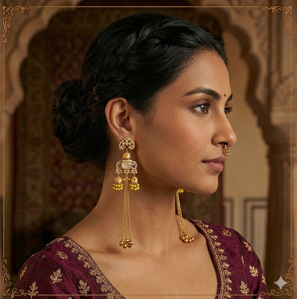 Kashmiri Golden Sunshine Long Earrings