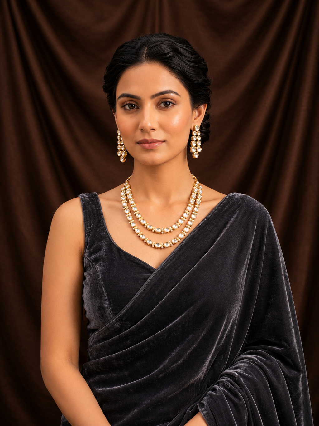 Kundan Double Line Necklace Set