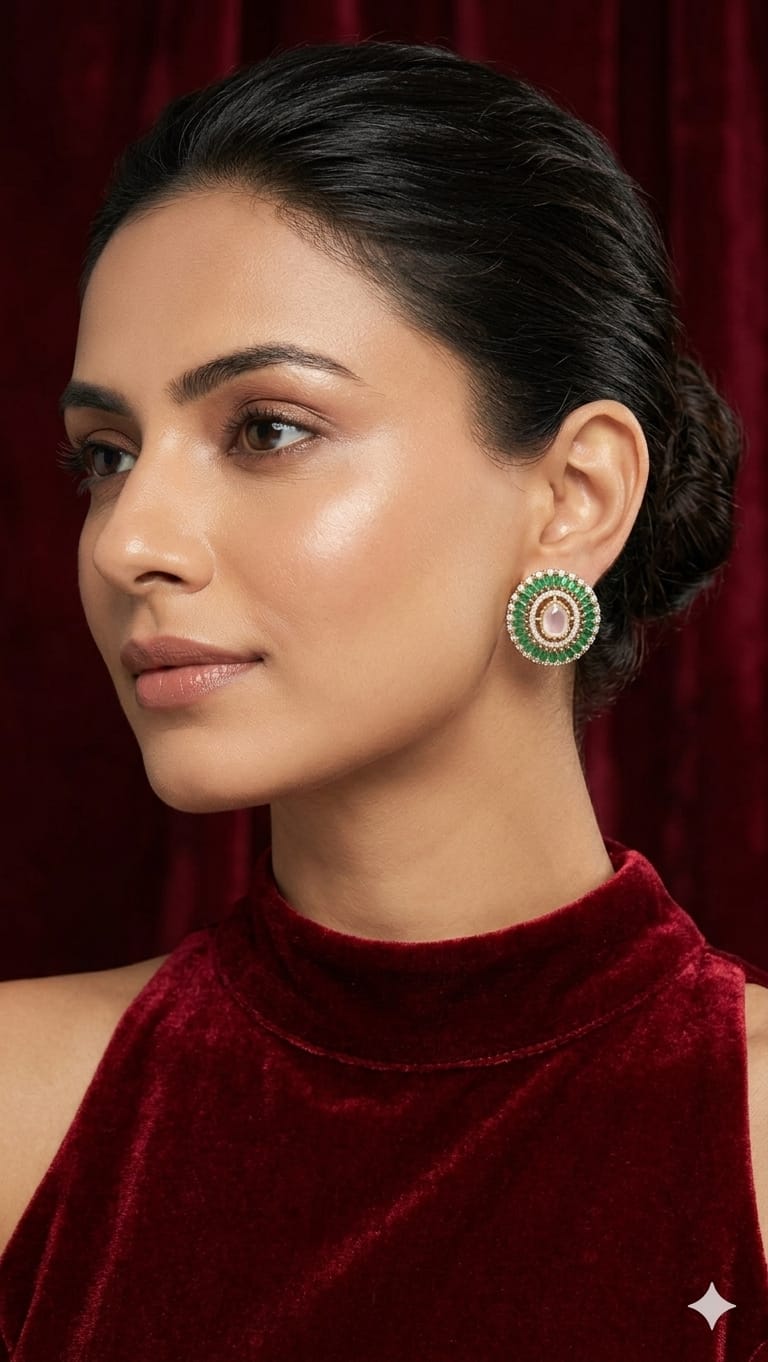 Kundan Green Stone Stud