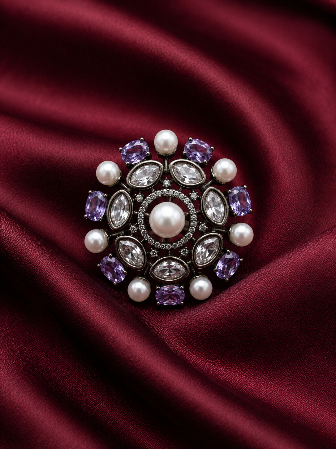 Midnight Blosoom Floral Ring