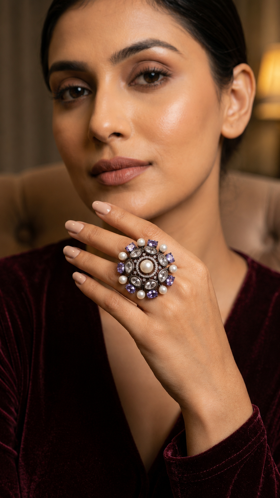 Midnight Blosoom Floral Ring