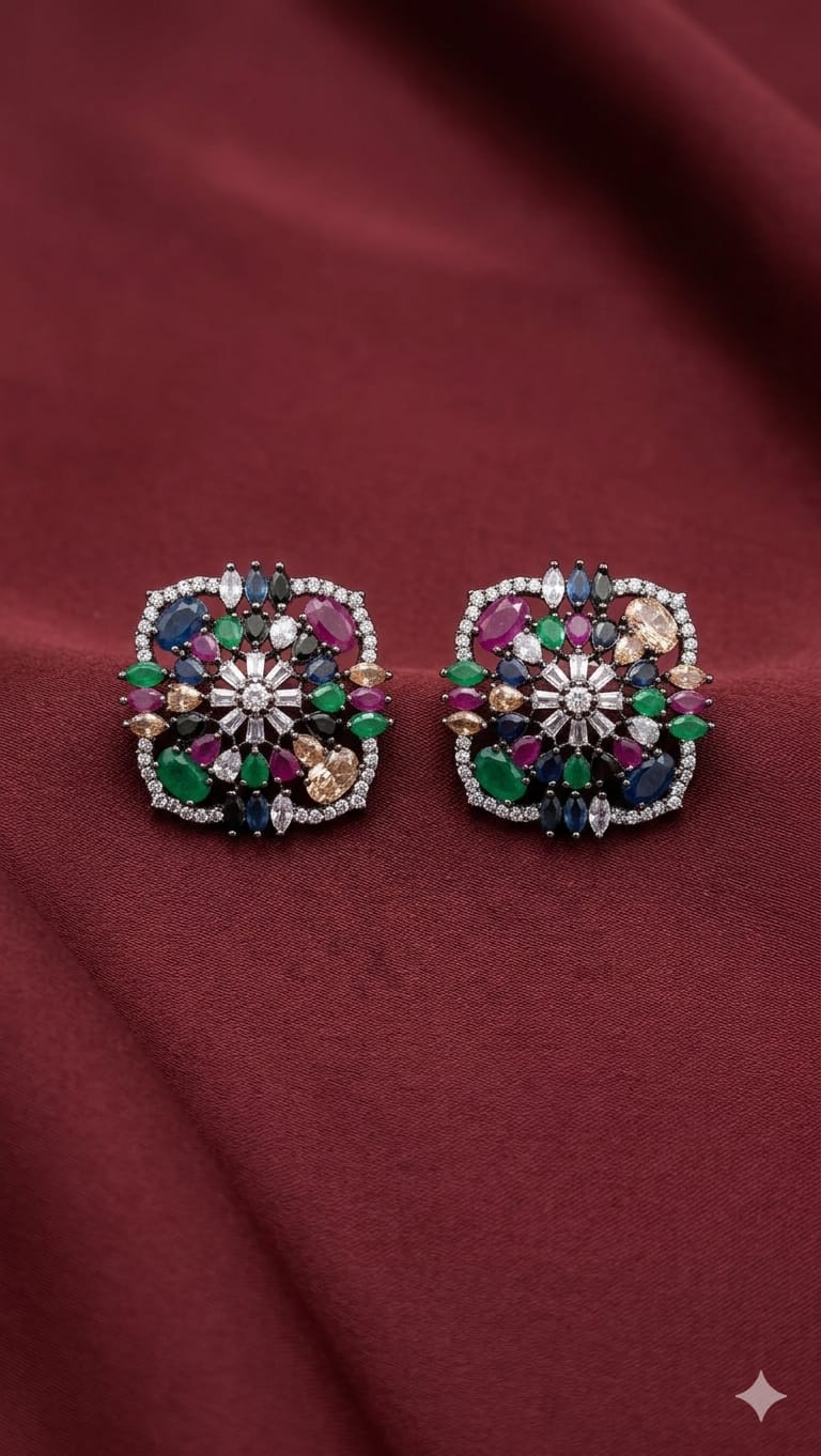 Multicolor Floral Cluster Stud