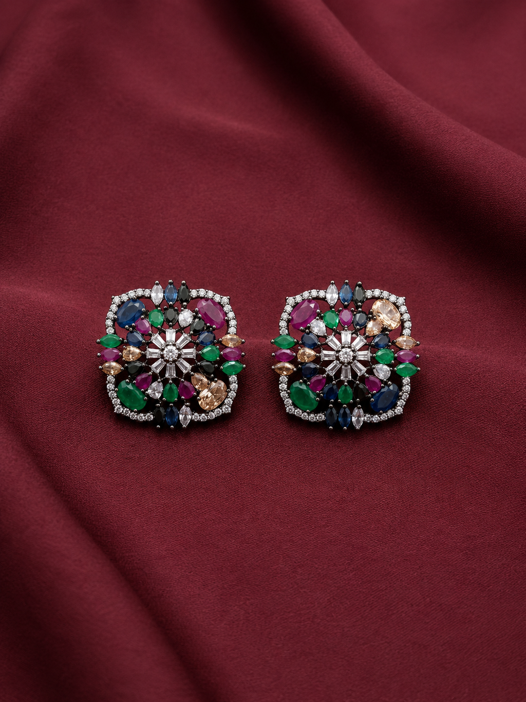 Multicolor Floral Cluster Stud