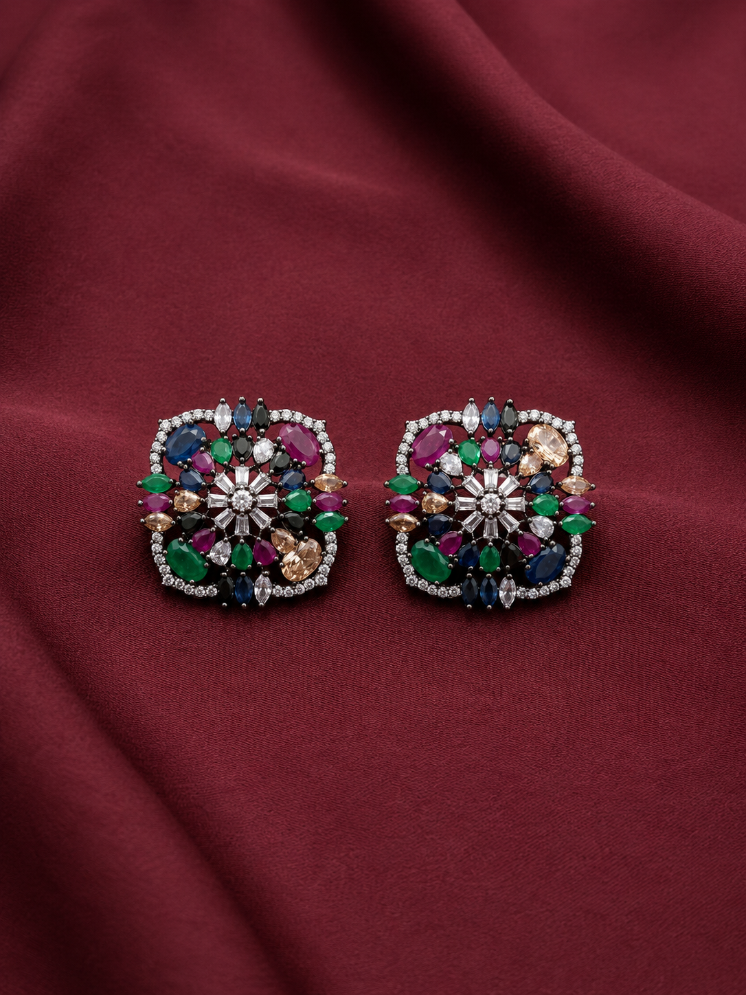 Multicolor Floral Cluster Stud