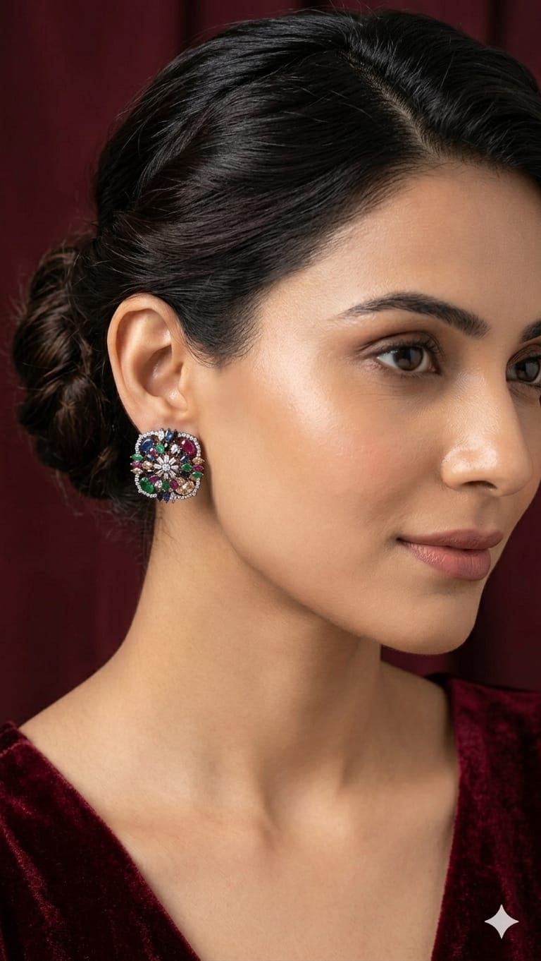 Multicolor Floral Cluster Stud