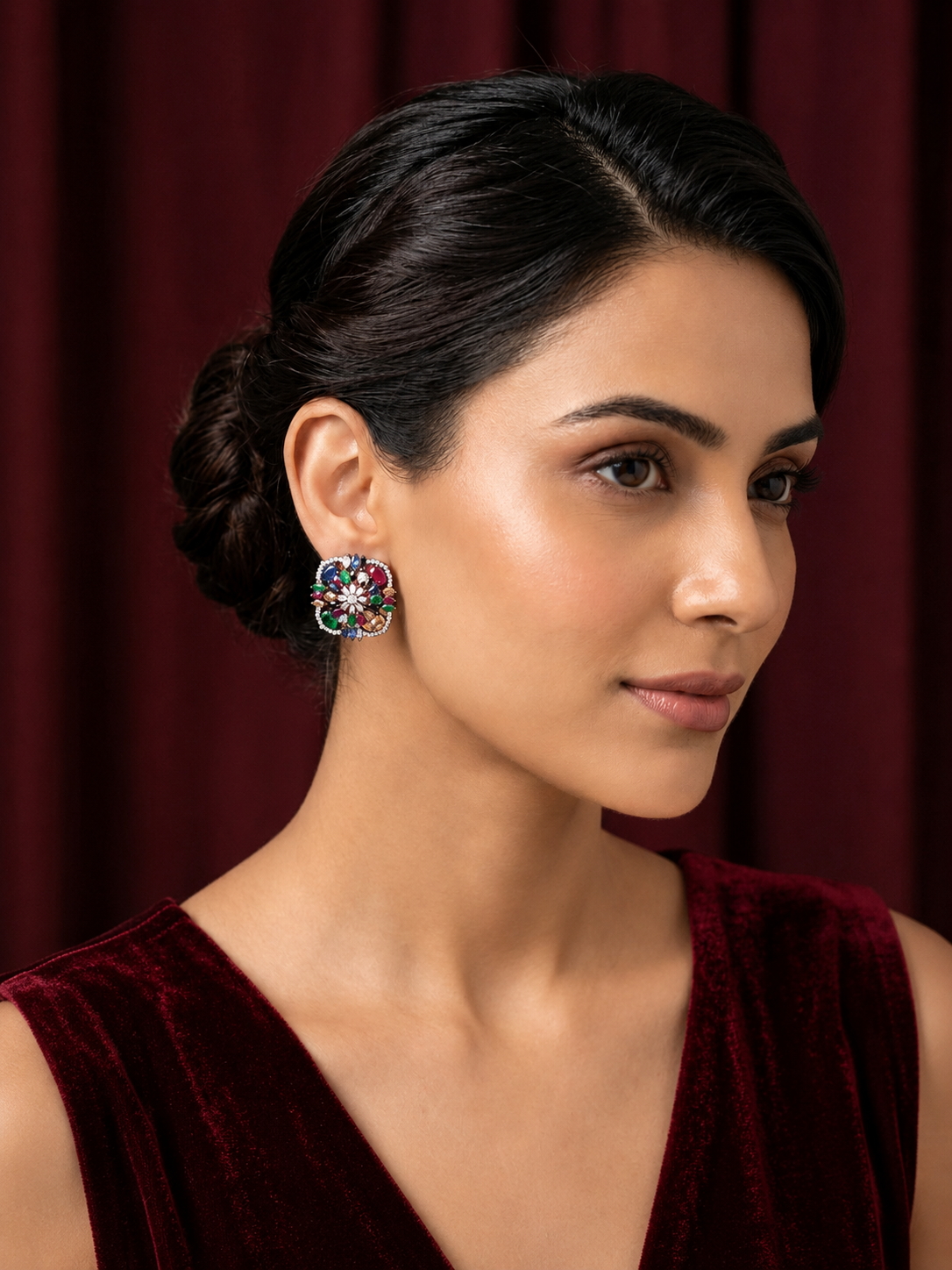 Multicolor Floral Cluster Stud